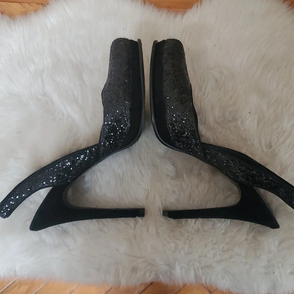 Diane Von Furstenberg DVF Black Sequin Slingback Stilletos Size 7M